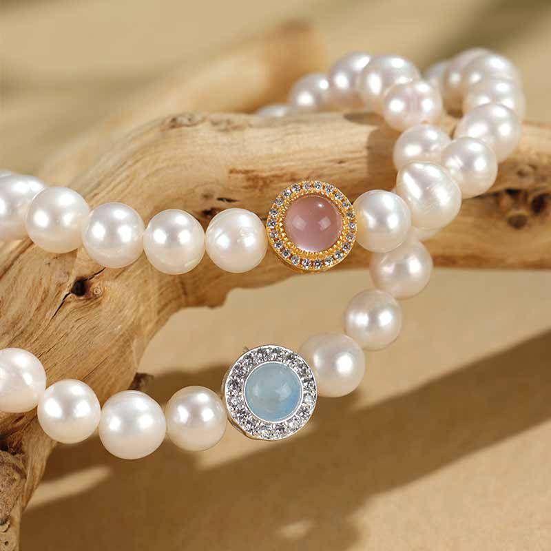 Natural Freshwater Pearl Aquamarine Crystal Beaded Bracelet Fashion Bracelet Douyin Hot