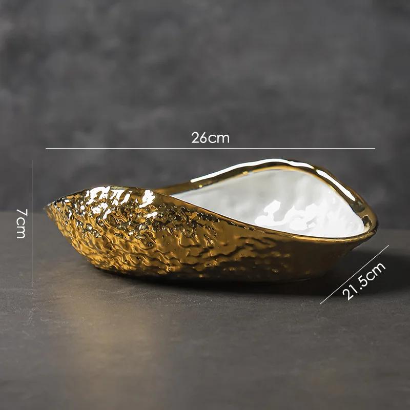 Shell-shaped Plate with Rock Pattern Household Gold-plated Ceramic Steamed Fish Soup Plate Hotel Fruit Salad Dessert Tableware