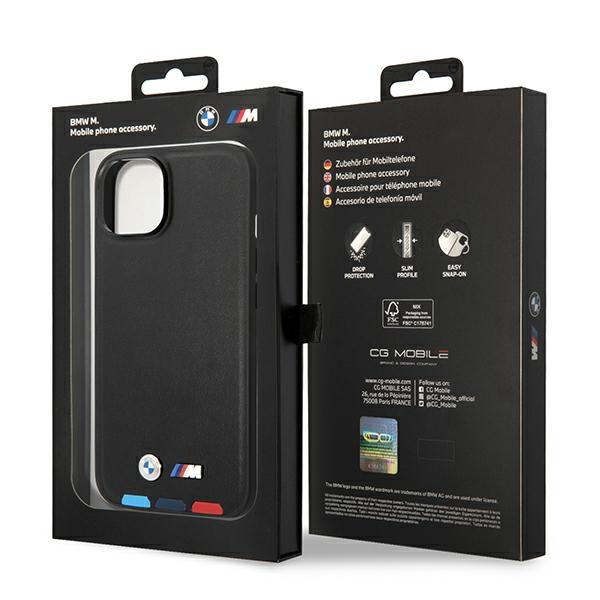 Bmw Case Bmhmp14M22Ptdk Iphone 14 Plus / 15 Plus 6,7 Black/Black Leather Stamp Tricolor Magsafe