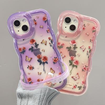 Vlinder Roos Geschikt voor Apple 16pro Transparant Mobiele Telefoonhoesje 15 Onzichtbare Dubbele Beugel 14 Niche Anti-val 13 Siliconen X