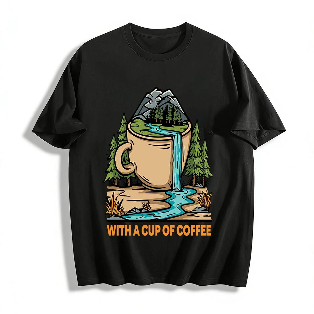 

Outdoor Landscape Coffee Cup Graphic Casual Tee Pure cotton T-shirt XXS