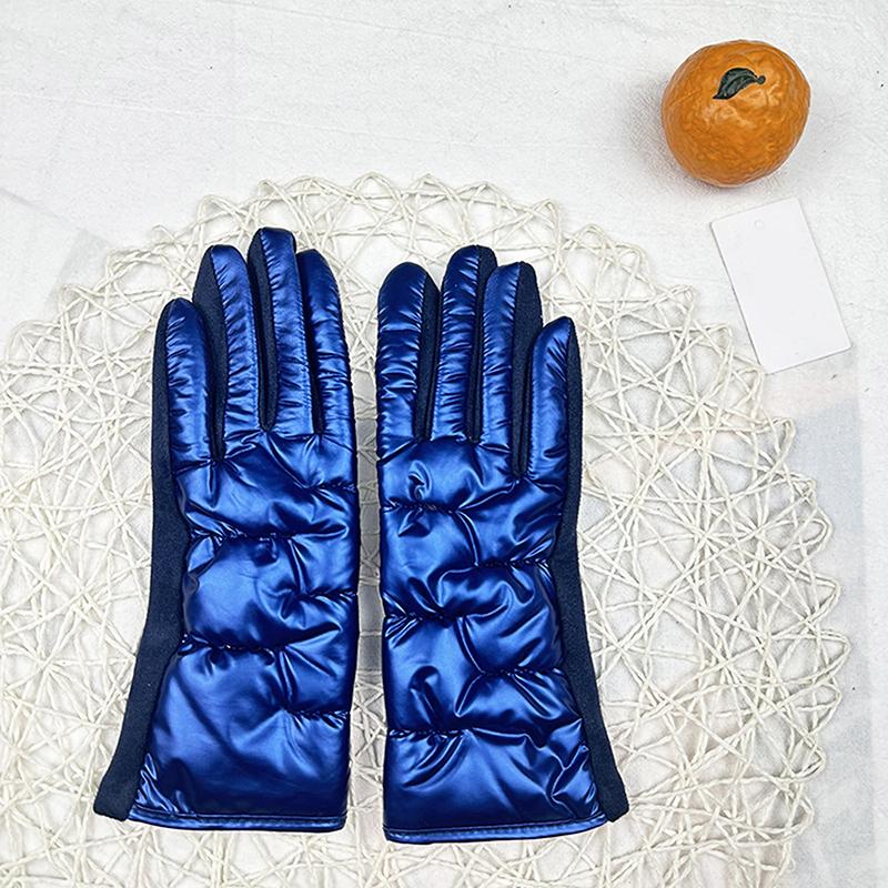 

1 Pair Winter Women Fashion Luxury Waterproof Warm Touch Screen Down Cloth Suede Soft Splicing Gloves Elasticity Drive Cycling синий