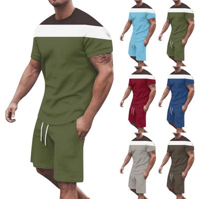 Men's Solid Color Shoulder Short Sleeved Shorts Breathable Men's Casual 2-piece Set