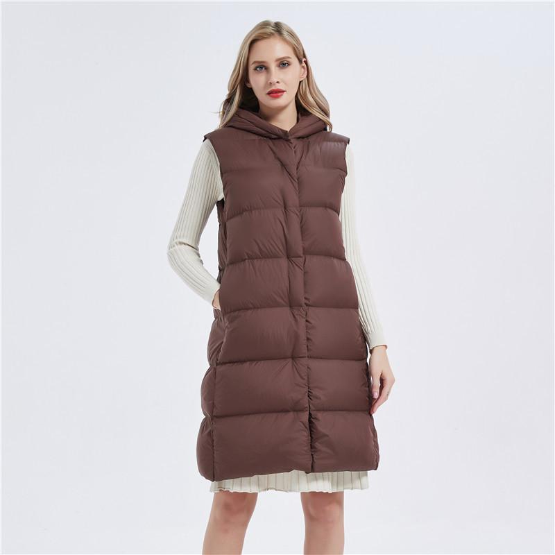 Down vest women's hooded vest jacket women's winter down vest wear down vest women's clothing long over the knee