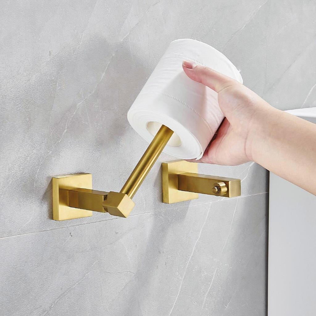 Toilet Paper Holder,Stainless Steel Double Post Pivoting Toilet Paper Holder,Adjustable Change The Rolls Tissue Holder for Bathroom,Brushed Gold