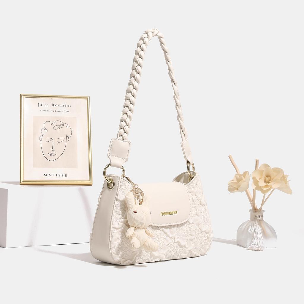 Echte Leder High-End Kleine Tasche, Damen Neu Herbst und Winter Leichter Luxus Stil, Weiße Umhängetasche, Französische Damen Umhängetasche