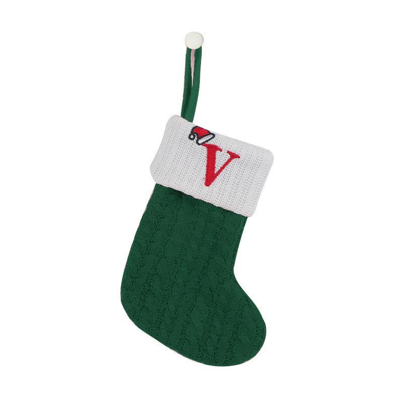 1 Stück Monogramm Gestrickte Socken Grün A-Z Buchstabe Hängende Weihnachtsstrümpfe Kamin Weihnachtsbaum Hängend Party Dekoration