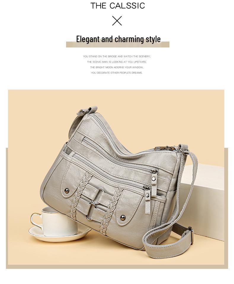 Crossbody-väska med stor kapacitet: Koreansk stil, Mjukt läder, Flera fack, Elegant och enkel design