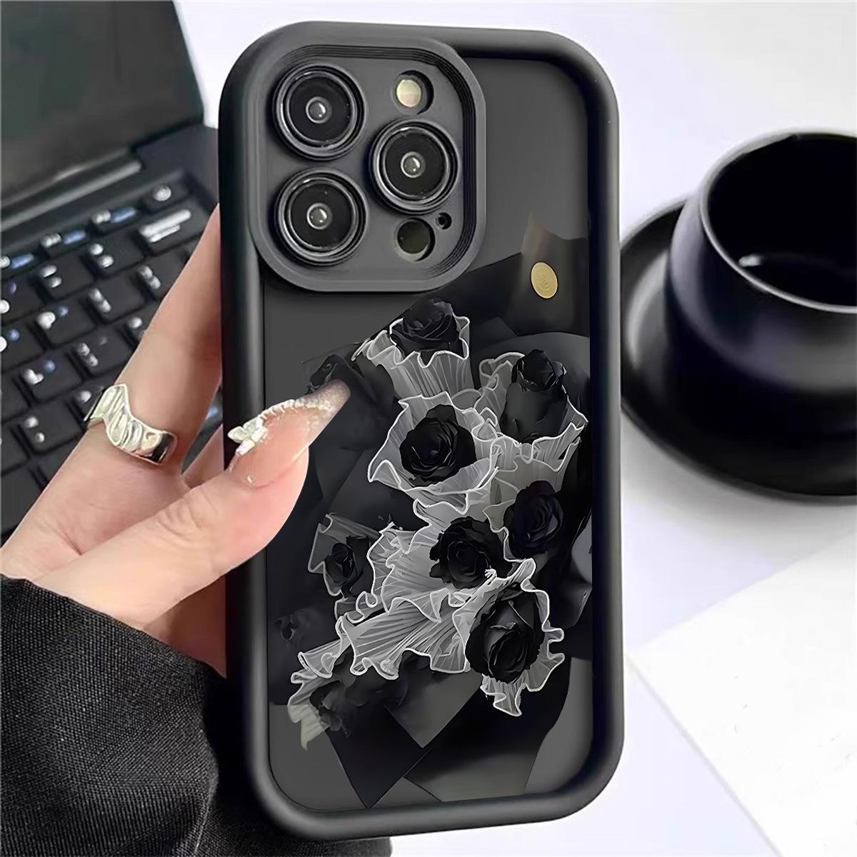 

Чехол для iPhone 15/16/17 с кружевным цветочным узором и черными полосками Galaxy S25 Ultra чёрный