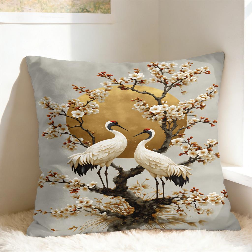 Chinese Style Crane & Pine Pillow Case Vintage Pillow Cover Custom Pillowcases For Sofa Couch Bed Living Room