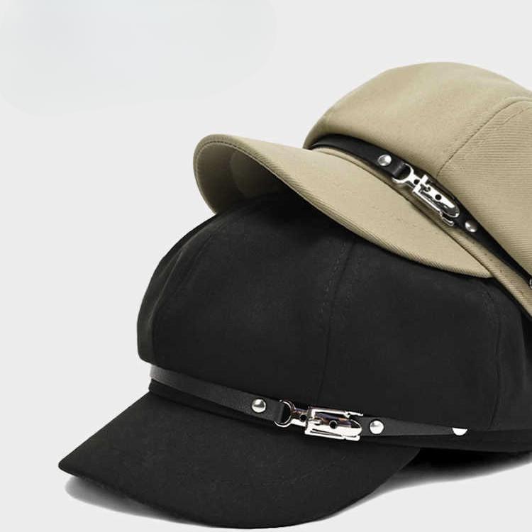 British Style Belt Buckle Beret Spring and Autumn Versatile Hat for Women Korean Casual Navy Hat Showing Face Little Painter Hat