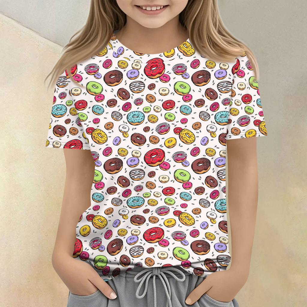 Children's Printed Round Neck Short Sleeved Casual T-shirt