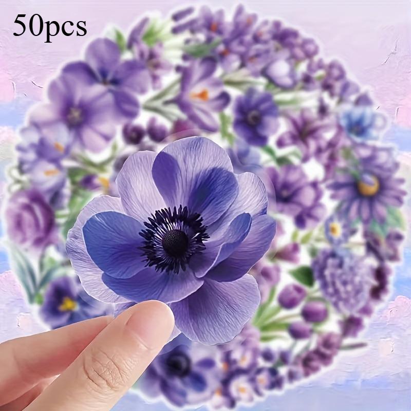 

50pcs Cartoon Purple Flower Sticker Packs Transparent PET Decoration Guitar Notebook Stationary Stickers Scrapbooking Stickers