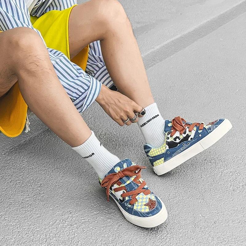 Fashion Couple Denim Skateboard Shoes for Men Women Brand Designer Thick Sole Sneakers Board Fashion Sport Platform Tennis Casual Shoes