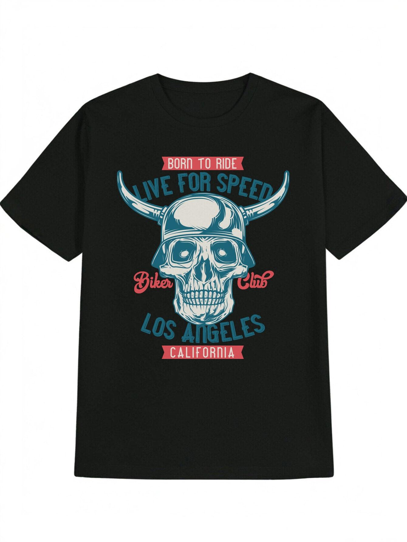 Casual Skull Helmet Graphic T-shirt - Born to Ride XL
