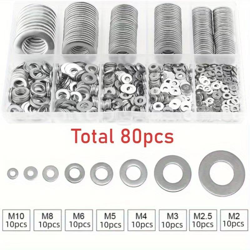 Stainless Steel Flat Washer Set M2-M16 Metal Screw Washers Rings Plain Gaskets Fastener Hardware Assortment Kits for Repair