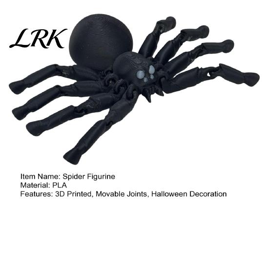 Halloween Party Decoration 3D Printed Articulated Spider Figurine, Flexible Joint Black Durable Statue, Collectible Gothic Ornament for Home