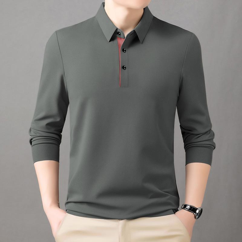 

Spring Autumn New Style Middle-aged Men s Polo Shirt Lapel Casual Long-sleeved Bottoming 4XL сірий