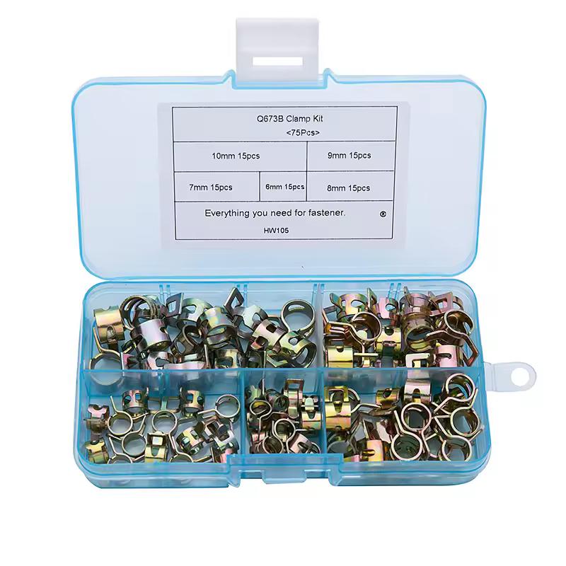 75PCS Boxed Clamps Color Zinc Plated Elastic Clamps M6M7M8M9M10 Pipe Clamp Ring Set