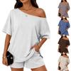 Europese & Amerikaanse Dames Off-Shoulder Top en Short Set: Zomer 2026 Casual 2-delige Mode Outfit