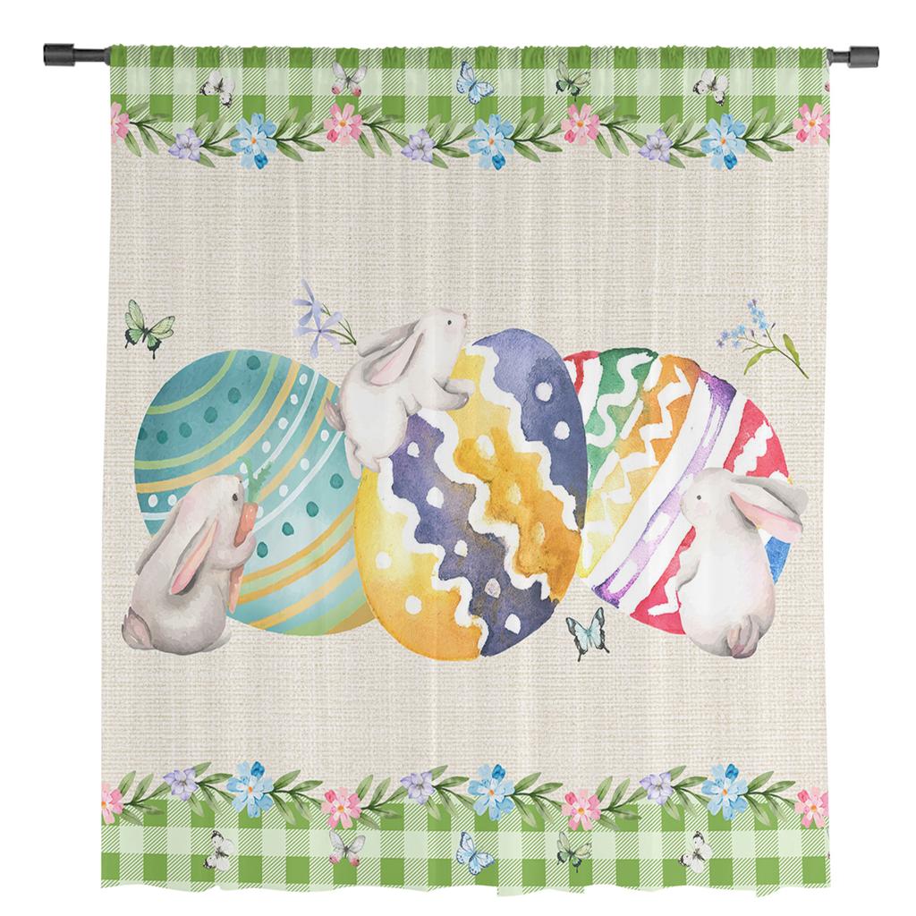 Easter Bunny Egg Tulle Curtains For Living Room Bedroom Voile Sheer Curtain Window Home Decor Drapes