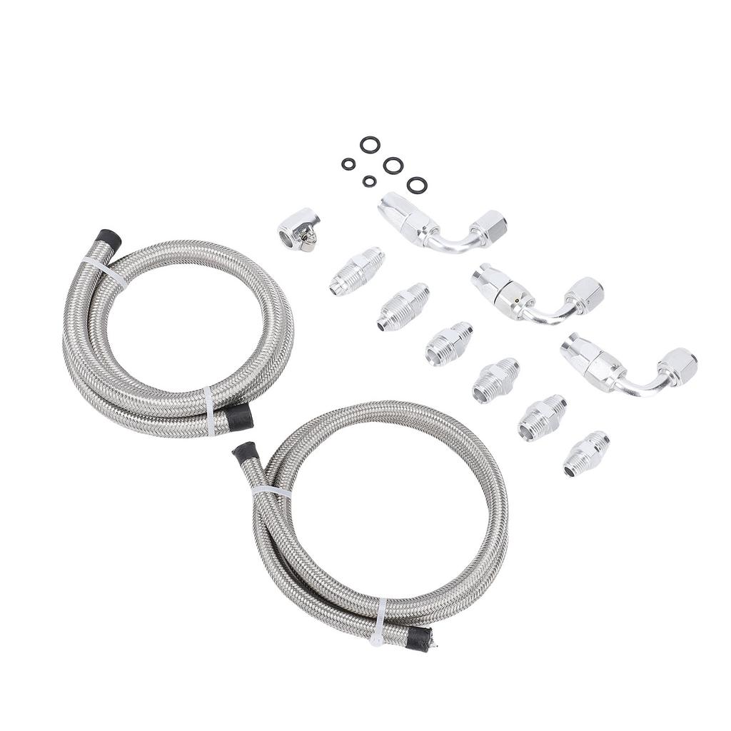 25 Inch 6AN Power Steering Pump Hose Kit Nylon Stainless Steel Waterproofing Replacement for C10 LS Swap Connects Type 2