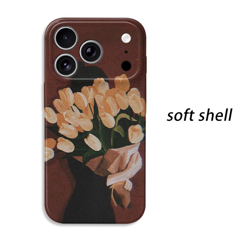 Moody Tulip Bouquet Silhouette Art Graphic Film Aesthetic Protective Shockproof Bumper Phone Case Cover For iPhone 13 14 15 16 17 Pro Max Plus