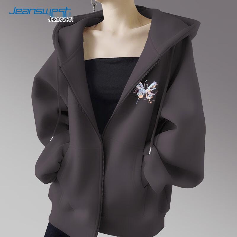 Jeanswest Women's Hooded Zipper Sweatshirt Jacket