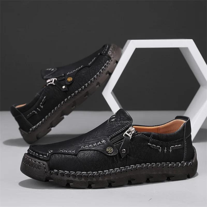 High Quality Men Casual Leather Shoes Flat Designer Loafers Trend Brand Business Shoes Antiskid Slip On Comfortable Outdoor Shoe