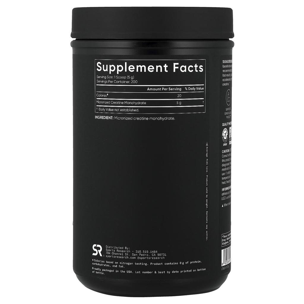 Sports Research, Creatine Monohydrate, Unflavored, 1 kg (2.2 lb)