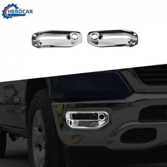 Front Fog Light Cover Lamp Cover Frame Decor Trim For Dodge RAM 1500 18+ Chrome