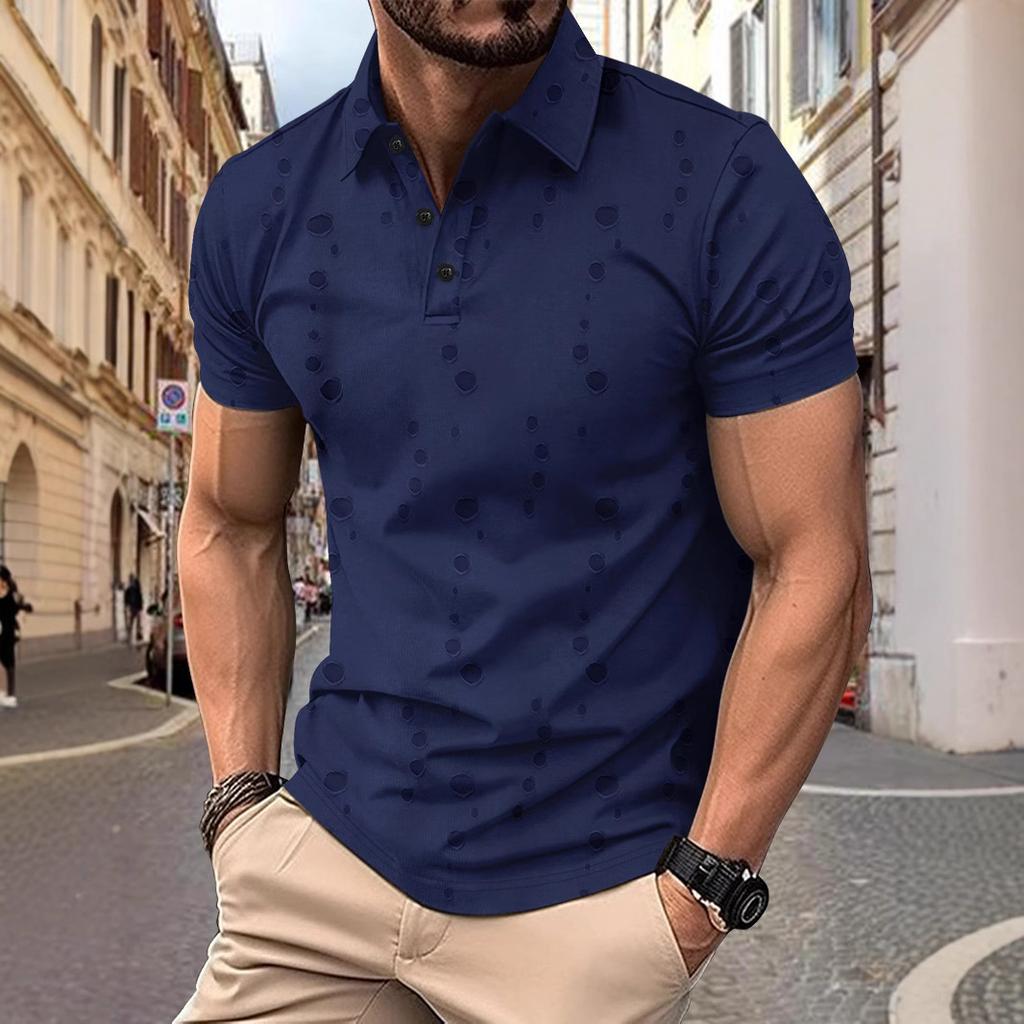 Summer Washing Ripped Craft POLO Shirt Button Men's Sports T Shirt