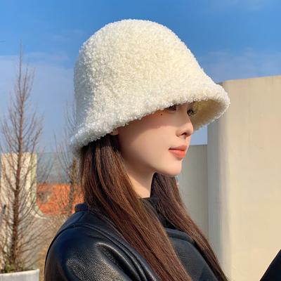 Japanischer Vielseitiger Hut für Damen Lammwolle Fischerhut für Herbst und Winter Verdickt Warm Retro Gesicht Klein Beckenhut Trendig