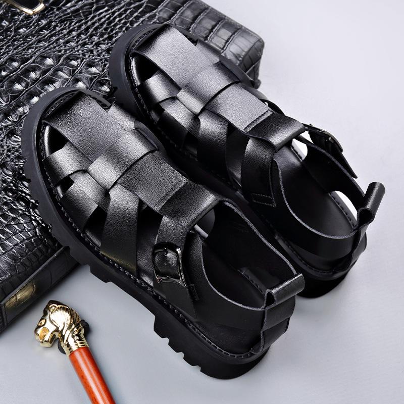 Summer Gladiator Sandals New Breathable Casual Men Genuine Leather Sandals Hollow Beach Shoes Men Black Sizes 38-48 Sandals