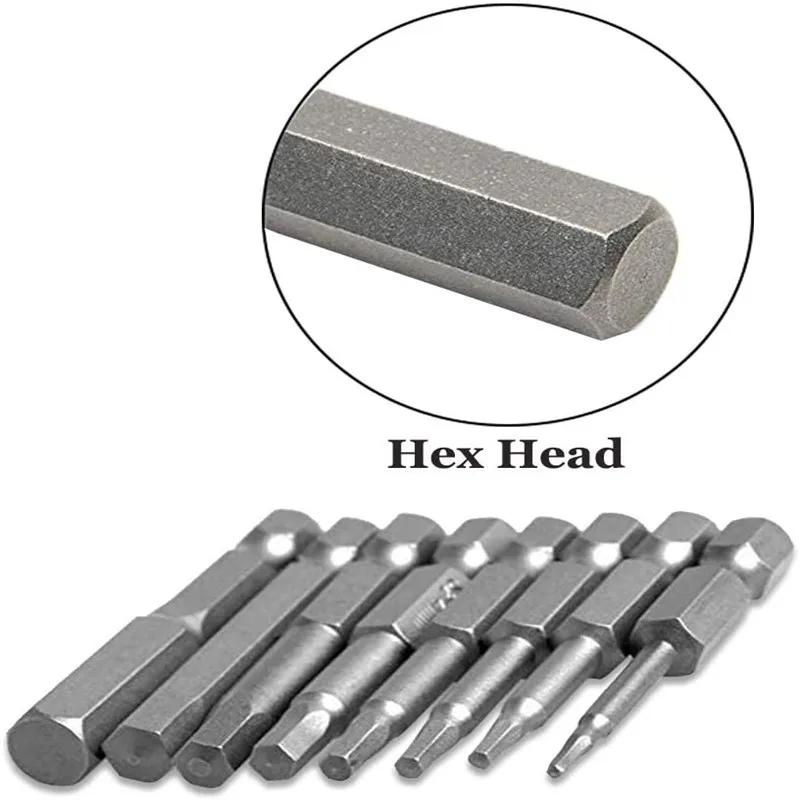 8/10pcs Set 1/4Inch Hex Shank(1.5-12)X50mm Steel Inner Hexagon Head Drill Screwdriver Set with Magnetic Bits Hex Head Allen Bits