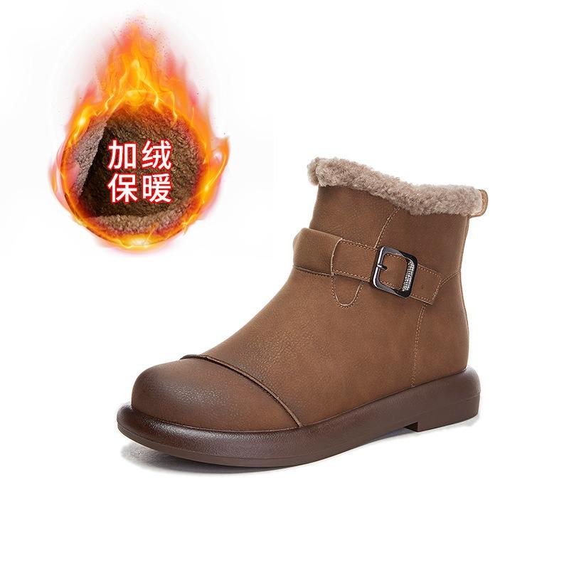 Retro Snow Boots Women's Winter New Women's Low-heeled Short Boots Fleece Warm Women's Boots Casual Versatile Boots