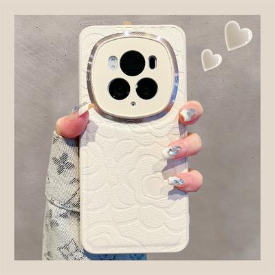 Kameliendesign aus Leder Geeignet für Honor Magic6 Handyhülle Kleiner Duftstil Metall-Objektivring Mate60 Schutzhülle Hart