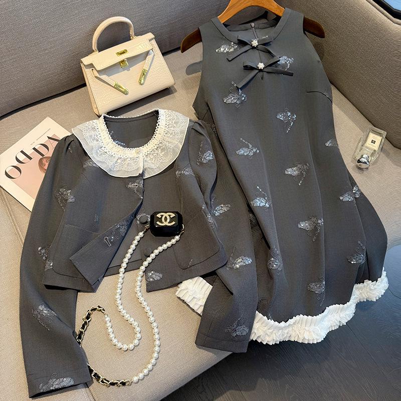 2025 Herbst Französisch-Chinesischer Stil Schlankmachendes Damen Taillenbetonendes Kleider-Set