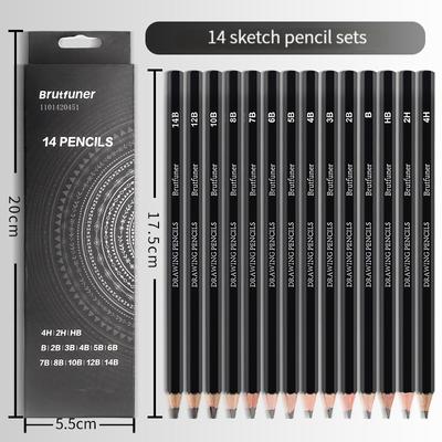 14-teiliges professionelles Skizzenbleistiftset HB 2H 4H B 2B 3B 4B 5B 6B 7B 8B 10B 12B 14B Graphitkunst handbemalte Stifte für die Schule