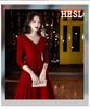 Autumn Red Wedding & Engagement Dress: Elegant Toast Dress for Brides