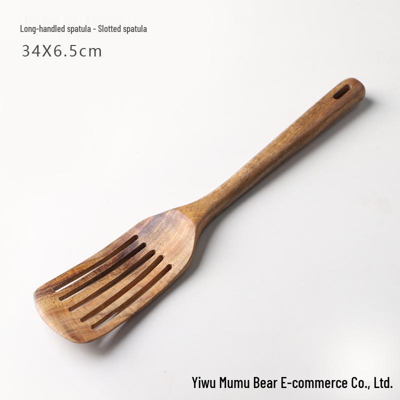 Non-Stick Pan Special: Teak & Acacia Wood Spatula, Stir-Fry Set, Salad Fork & Slotted Spoon