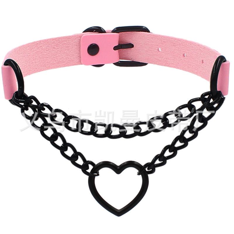 Harajuku Black Chain Choker with Peach Heart Pendant - Trendy PU Leather Love Neck Ring & Clavicle Chain