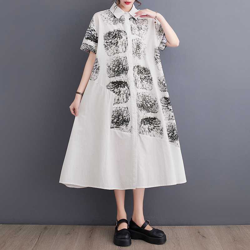 Loose Casual Shirt Skirt Printed Fashionable Dress