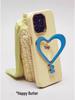 Tags: "Spreading Joy" - Metal Bracket Leather Heart Phone Case for iPhone 16 Pro Max, Anti-Fingerprint.