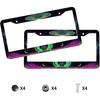 Neon Alien License Plate Frame 2 Pack UFO Outer Space Planet Galaxy Car Front License Plate Personalise License Plate Frames Rust-Proof Stainless