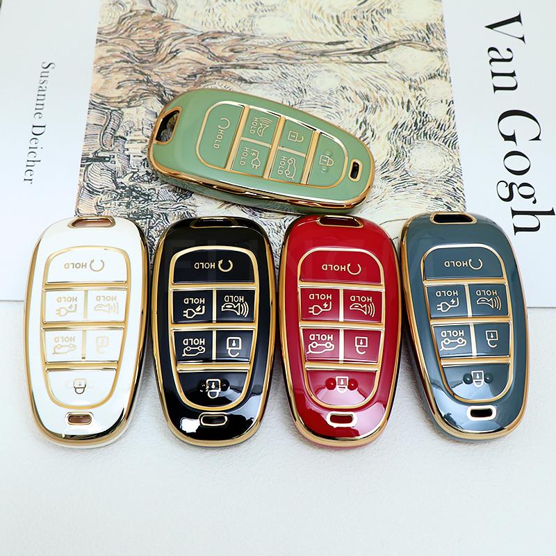 Soft Tpu Car Key Fob Protector Skin Case Cover For Hyundai Sonata Tucson Santa Fe Hybrid Nx4   Remote 6 Buttons Keychain
