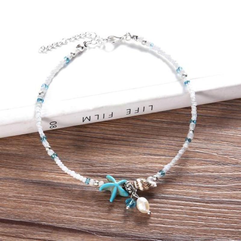 Boho Lady perles étoile de mer charme pieds nus sandale pied chaîne cheville bracelet de cheville