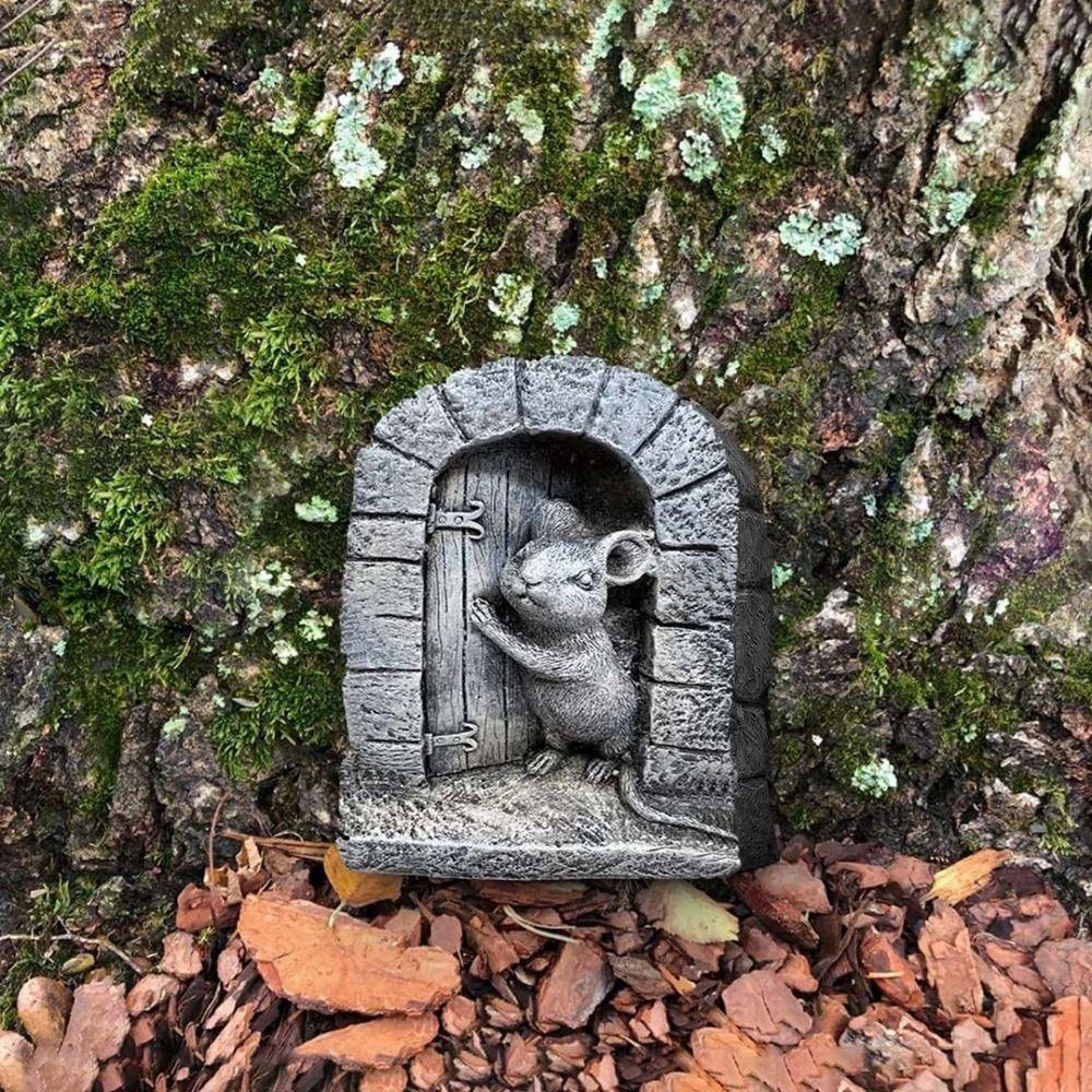 Cartoon Mouse Door Statue Easy Installation Garden Animal Sculptur Adorable Mouse Figurine  Yard