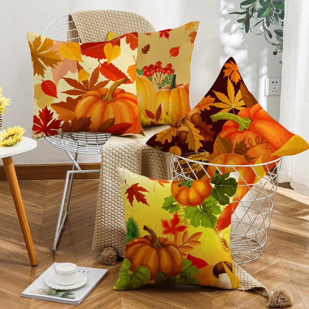 Harvest Series Cushion Cover Yellow Autumn Pumpkin Maple Leaf Pillow Cushion Cover Home Cushion Cover