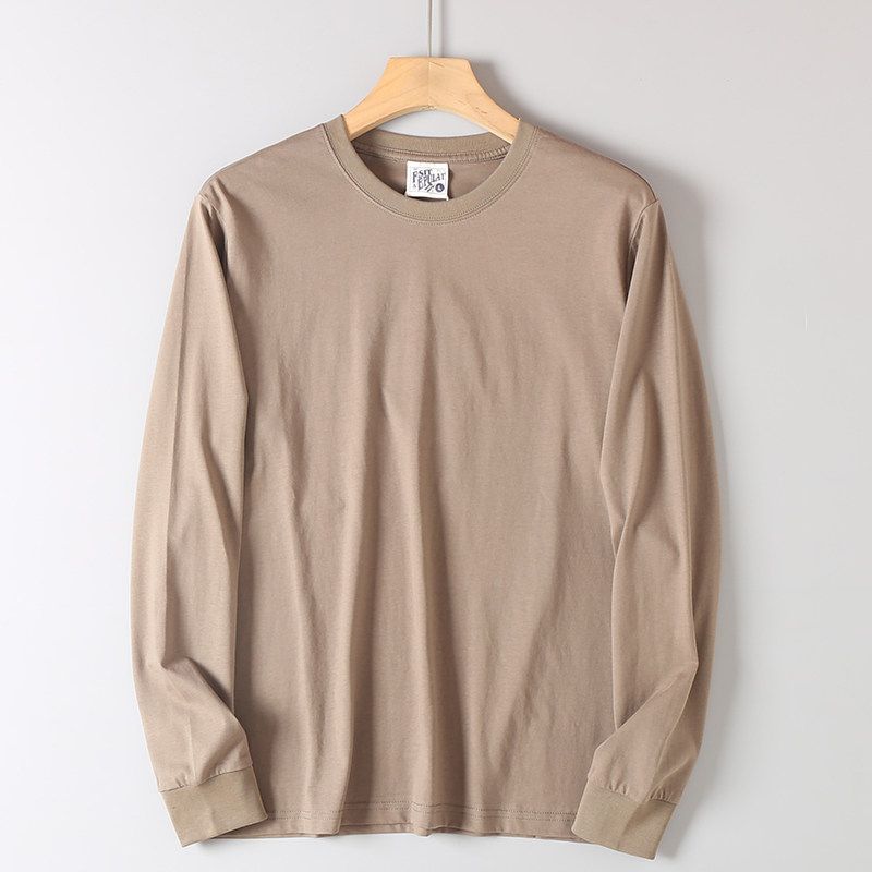 Tail Washed Pure Cotton Comfortable Breathable Pure Color Bottoming Shirt Men's Spring & Fall Loose-Fitting Casual round-Neck Long Sleeves T-shirt